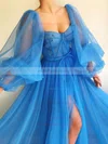 A-line Sweetheart Tulle Sweep Train Bow Prom Dresses Sale #sale020107577