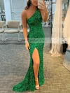 Trumpet/Mermaid One Shoulder Sequined Sweep Train Split Front Prom Dresses Sale #sale020107769