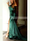 Trumpet/Mermaid V-neck Silk-like Satin Sweep Train Split Front Prom Dresses Sale #sale020107836