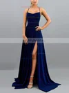 A-line Cowl Neck Glitter Sweep Train Split Front Prom Dresses Sale #sale020107871