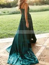 A-line V-neck Silk-like Satin Sweep Train Split Front Prom Dresses Sale #sale020107929