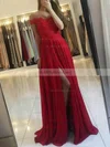 A-line Off-the-shoulder Lace Chiffon Sweep Train Beading Prom Dresses Sale #sale020107956