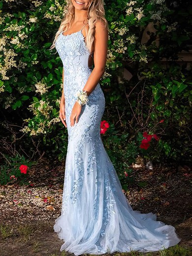 Trumpet/Mermaid Square Neckline Tulle Sweep Train Beading Prom Dresses Sale #sale020107957