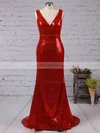 Trumpet/Mermaid V-neck Sequined Sweep Train Prom Dresses Sale #sale02016835