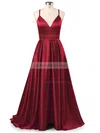 A-line V-neck Satin Sweep Train Prom Dresses Sale #sale02019053