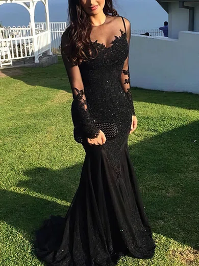 Long sleeve black shop prom dress plus size