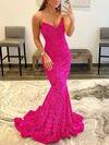 Trumpet/Mermaid Floor-length V-neck Velvet Sequins Prom Dresses #UKM020108005