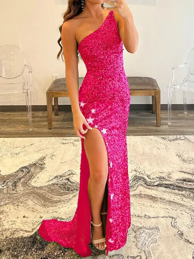 Sheath/Column One Shoulder Sparkly Velvet Sequin Prom Dresses With Star #UKM020108011