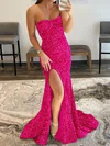 Sheath/Column Strapless Sparkly Velvet Sequin Prom Dresses #UKM020108012