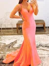 Trumpet/Mermaid Sweep Train V-neck Jersey Prom Dresses #UKM020108023