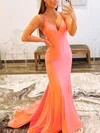 Trumpet/Mermaid Sweep Train V-neck Jersey Prom Dresses #UKM020108023