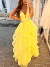 Ball Gown/Princess Floor-length V-neck Tulle Beading Prom Dresses #UKM020108032