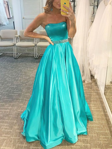 Ball Gown/Princess Floor-length Straight Satin Beading Prom Dresses #UKM020108033