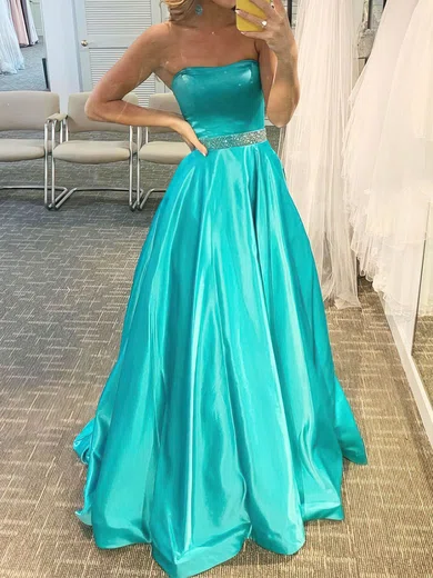 Ball Gown Satin Strapless Prom Dresses With Beading #UKM020108033