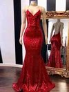 Trumpet/Mermaid V-neck Sequined Sweep Train Prom Dresses #UKM020108040