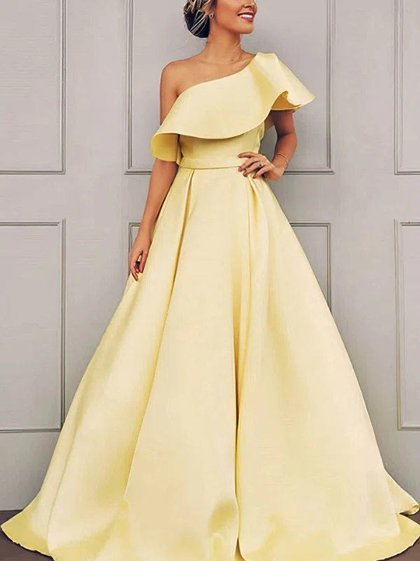 Ball Gown/Princess Floor-length One Shoulder Satin Prom Dresses #UKM020108049