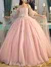 Ball Gown/Princess Floor-length Off-the-shoulder Tulle Flower(s) Prom Dresses #UKM020108051