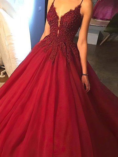 Ball Gown/Princess Floor-length V-neck Organza Beading Prom Dresses #UKM020108056