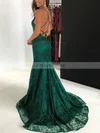 Trumpet/Mermaid V-neck Lace Sweep Train Prom Dresses #UKM020108073