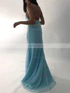 Sheath/Column V-neck Chiffon Sweep Train Appliques Lace Prom Dresses #UKM020108074