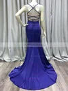 Trumpet/Mermaid V-neck Jersey Sweep Train Split Front Prom Dresses #UKM020108075