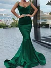 Dark Green Mermaid V-neck Satin Prom Dresse #UKM020108079