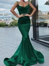 Trumpet/Mermaid Sweep Train V-neck Satin Elegant Prom Dresses #UKM020108079