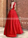A-line Scoop Neck Satin Floor-length Beading Prom Dresses #UKM020108101