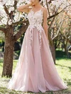 Ball Gown/Princess Sweep Train Illusion Tulle Appliques Lace Prom Dresses #UKM020108110