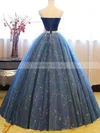 Ball Gown Strapless Tulle Sweep Train Beading Prom Dresses #UKM020108118