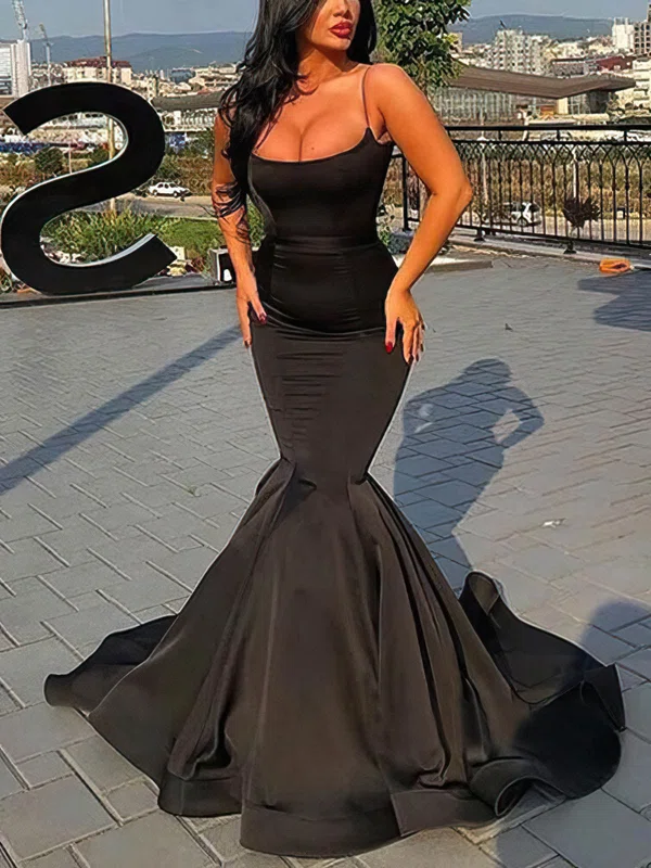Black Mermaid Scoop Neck Stretch Crepe Prom Dresses #UKM020108128