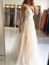 Ball Gown/Princess Sweep Train V-neck Lace Tulle Beading Prom Dresses #UKM020108133