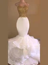 Trumpet/Mermaid V-neck Organza Stretch Crepe Sweep Train Beading Prom Dresses #UKM020108142