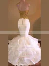 Trumpet/Mermaid V-neck Organza Stretch Crepe Sweep Train Beading Prom Dresses #UKM020108142