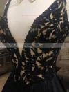 A-line V-neck Silk-like Satin Sweep Train Beading Prom Dresses #UKM020108159