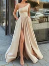 Ball Gown/Princess Floor-length One Shoulder Satin Sleeveless Pockets Prom Dresses #UKM020108202