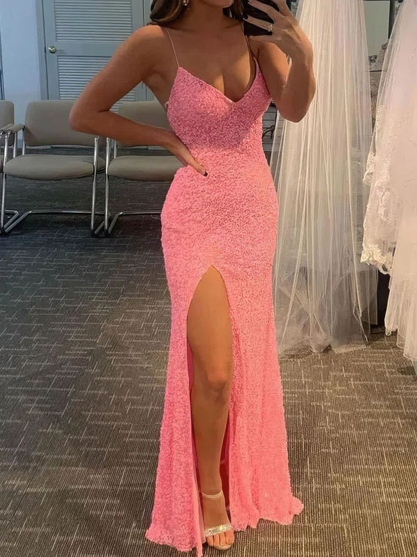 Sheath/Column V-neck Sparkly Sequin Prom Dresses #UKM020108168