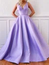 Ball Gown/Princess Sweep Train V-neck Satin Sleeveless Simple Prom Dress #UKM020108180