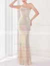 Trumpet/Mermaid One Shoulder Sequined Sweep Train Prom Dresses #UKM020108185