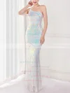Trumpet/Mermaid One Shoulder Sequined Sweep Train Prom Dresses #UKM020108185
