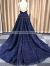 Ball Gown V-neck Glitter Sweep Train Prom Dresses #UKM020108190