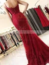 Trumpet/Mermaid V-neck Tulle Sweep Train Appliques Lace Prom Dresses #UKM020108191