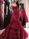 Trumpet/Mermaid Sweetheart Satin Tulle Sweep Train Appliques Lace Prom Dresses #UKM020108197
