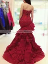 Trumpet/Mermaid Sweetheart Satin Tulle Sweep Train Appliques Lace Prom Dresses #UKM020108197