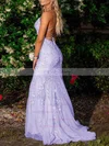 Trumpet/Mermaid Square Neckline Lace Tulle Sweep Train Appliques Lace Prom Dresses #UKM020108233