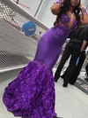 Trumpet/Mermaid High Neck Jersey Floor-length Appliques Lace Prom Dresses #UKM020108275