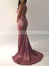 Trumpet/Mermaid V-neck Sequined Sweep Train Prom Dresses #UKM020108287