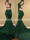 Trumpet/Mermaid High Neck Stretch Crepe Sweep Train Appliques Lace Prom Dresses #UKM020108324