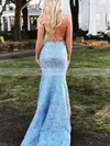 Trumpet/Mermaid Square Neckline Lace Sweep Train Appliques Lace Prom Dresses #UKM020108400