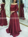 A-line Off-the-shoulder Satin Sweep Train Appliques Lace Prom Dresses #UKM020108431
